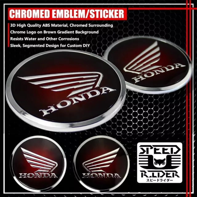 Pair 2.5" Chrome 3D Emblem Decal Fairing/Fender Sticker Honda Wing Logo Brown