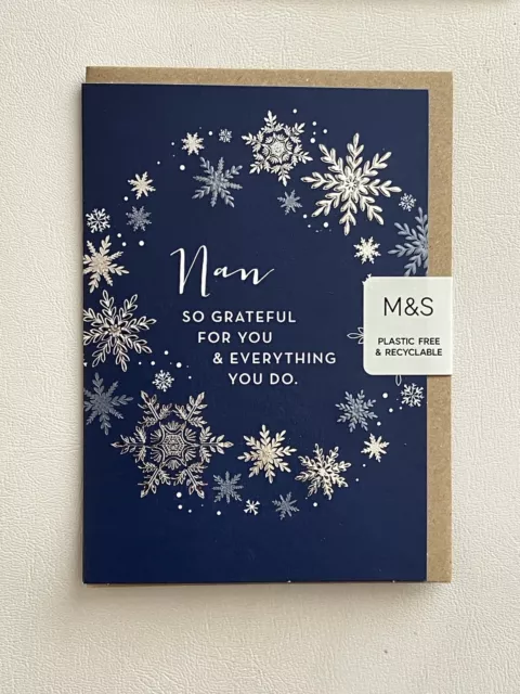M&S NAN Christmas Card - Navy Silver Snowflakes - Charity - 6” x 4”