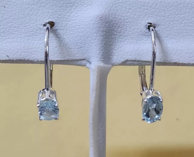 Natural Sky Blue Topaz Leverback Earrings in Solid Sterling Silver 1.35 ctw