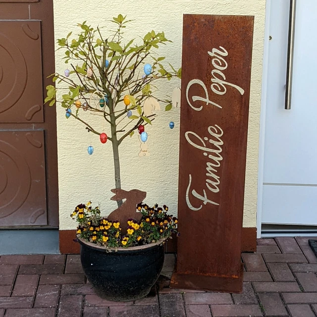 WILLKOMMENSSCHILD FAMILIE ROST Edelrost Edelstahl Schild Deko Garten