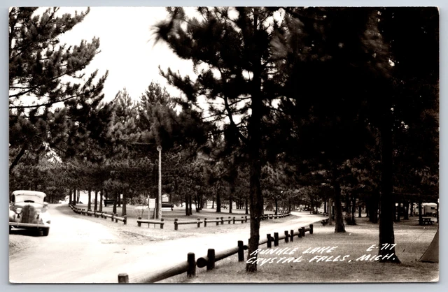 Crystal Falls Michigan~Runkle Lake Campground~Campers Among Trees~1940s RPPC