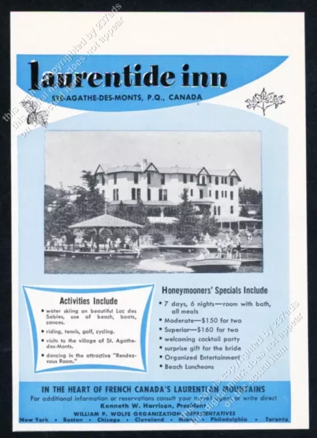 1958 Laurentide Inn hotel Quebec photo honeymoon theme vintage travel print ad