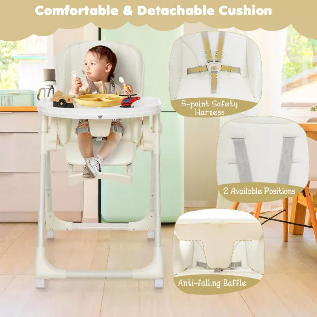 Multi-Functional Baby High Chair w/ 6 Seat Heights&5 Reclining Angles &Food Tray 3
