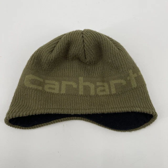 Carhartt Fleece Lined Beanie Knit Cap Hat Youth Kids Army Green