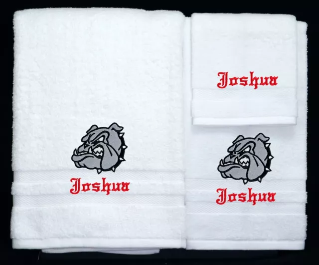 Personalized Bulldog Custom Embroidered Logo 3-Piece Bath Towel Set Brand New