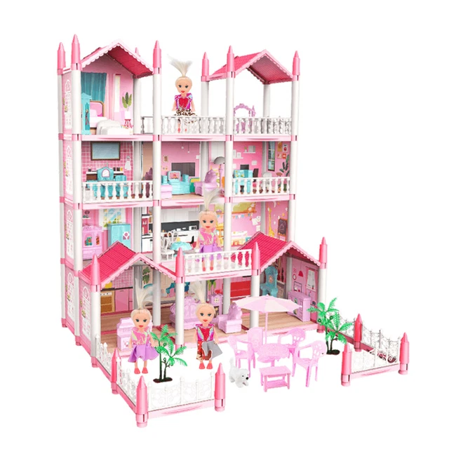 KIDS HOUSE DOLL House 3/4 Storey 9/11Rooms With Furniture Mansion