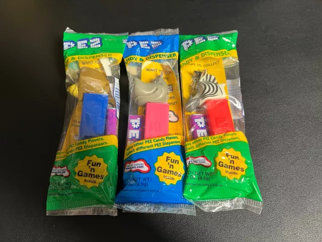 Three Madagascar 2005 Pez Dispensers - NIB