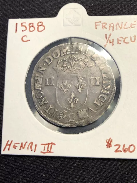 1588 france 1/4 silver ecu Henri III Choice High Grade Early Silver