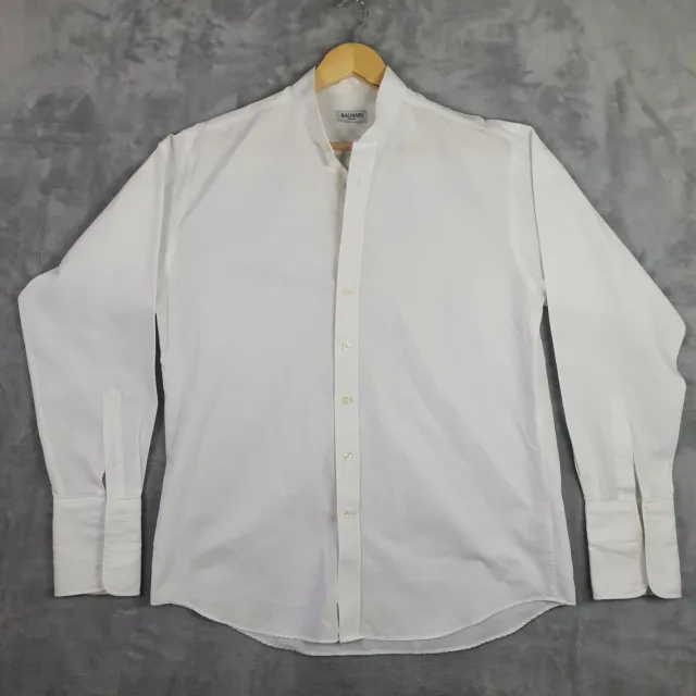 Balmain Paris Mens Size L White Dress Shirt Low Collar Designer Long Sleeve