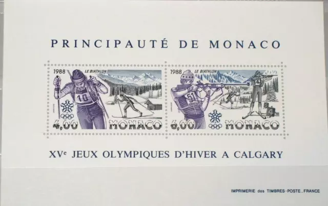 MONACO 1988 Block 38 S/S 1620 Winter Olympics Calgary Skiing Shooting Sport MNH