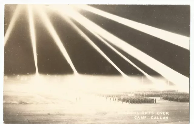 San Diego, CA La Jolla, California RPPC Postcard, Camp Callan Searchlights WWII