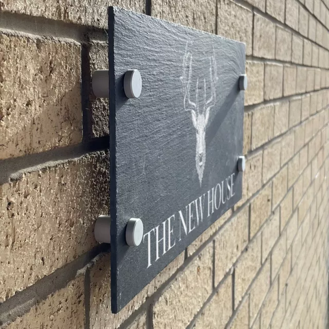 Personalised Stag Slate House Number or Name Wall Mounted Sign 2