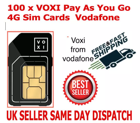 100 x VOXI Pay As You Go 4G Sim Cards UK New Bulk Wholesale Joblot From Vodafone