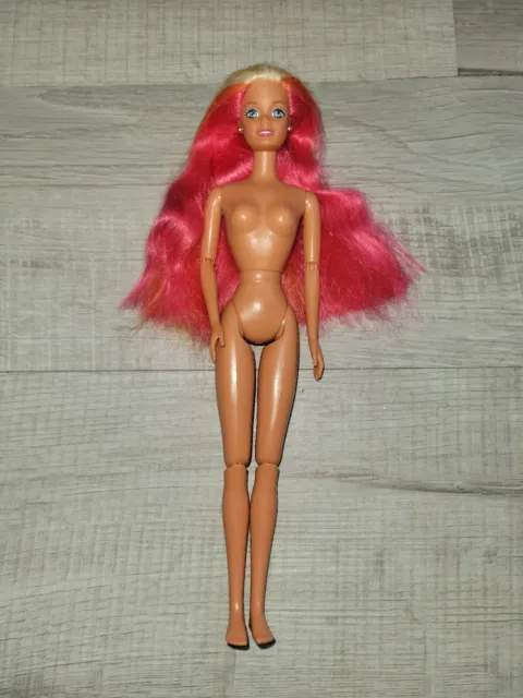 Barbie Doll Multi Colored Hair Articulated Pink Yellow Cut Hula Hair Vtg 1990s