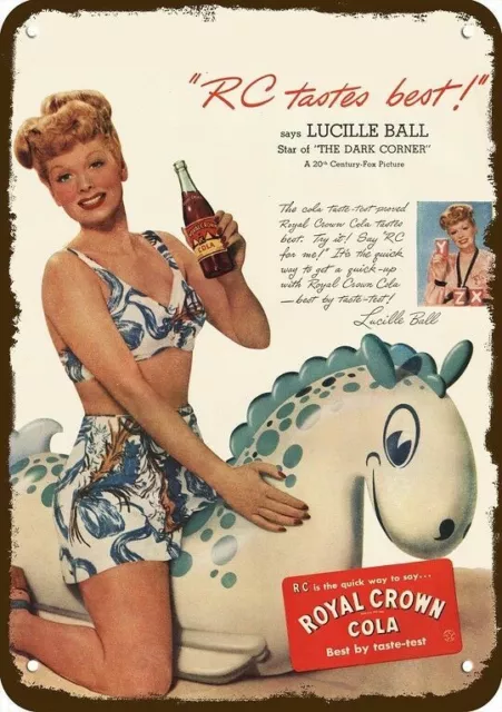 1946 RC Cola & LUCILLE BALL I LOVE LUCY Vintg-Look DECORATIVE REPLICA METAL SIGN