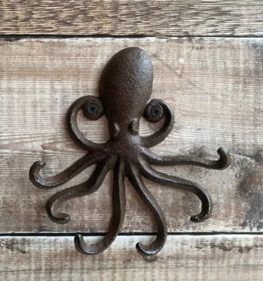 Cast Iron Octopus Wall Hook Nautical Key Rack Towel Coat Hanger Rustic Copper