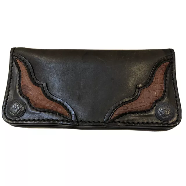 Genuine 100% Leather Crocodile Skin Bi Fold Wallet 92.5% Sterling Silver Conchos