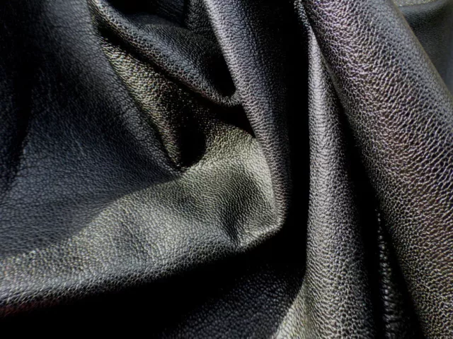 Goatskin leather hide Black thick full bodied Light Grain Texture Smooth Finish