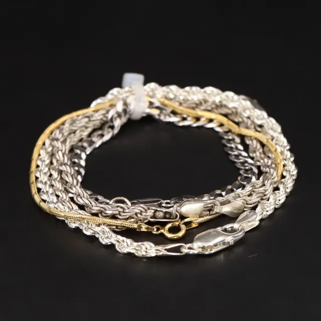 Sterling Silver - Lot of 5 Assorted Rope Snake Cuban Chain Bracelets - 34g