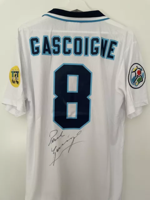 Paul Gascoigne - Signed England Home shirt - Gazza Euro 96