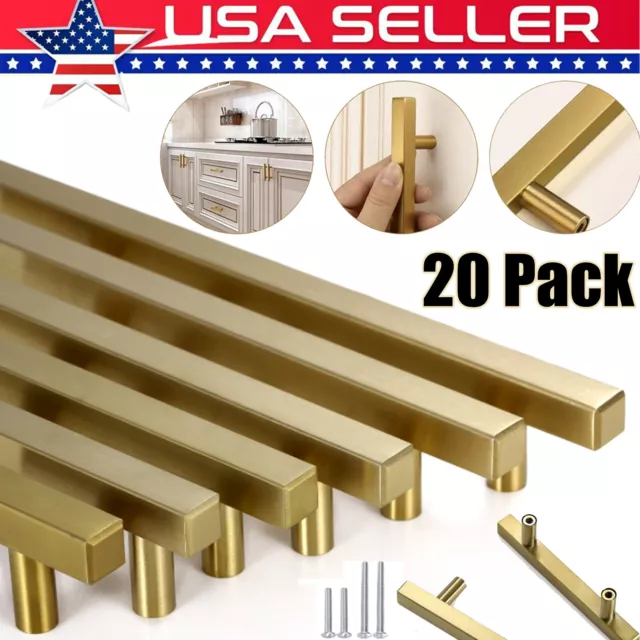 20 Pack Stainless Steel Brushed Gold Kitchen Cabinet Handles Square Drawer Pulls
