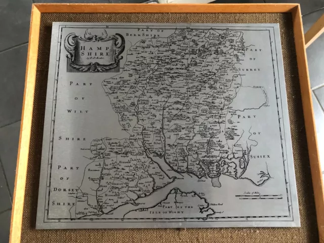 Vintage county engraved stainless steel Metal Map Of Hampshire Robert Morden