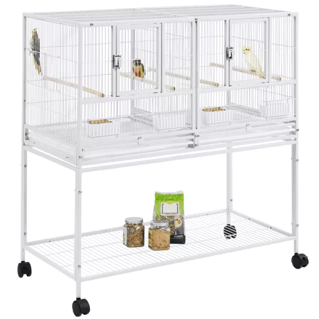 Rolling Wide Bird Cage Stackable Divided Breeder Cage for Small Birds Lovebird