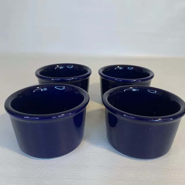 CHANTAL Ramekins Cobalt Blue Baking CUSTARD Mini Soufflé Dish Set of 4 Cups 3.5"