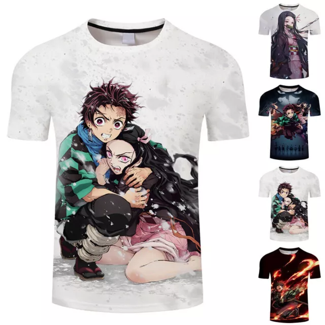 Mens Womens Anime Demon Slayer Print T-Shirt Summer Short Sleeve Basic Tee Tops