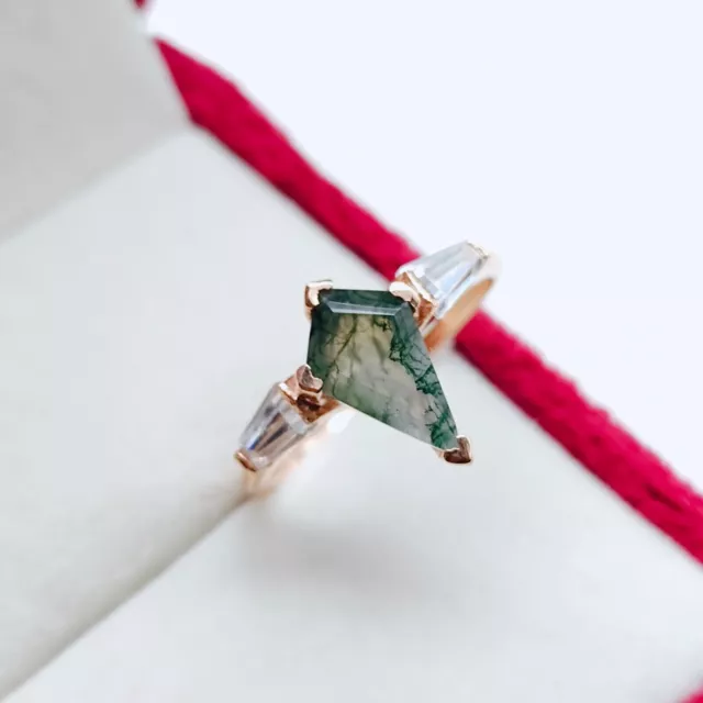 Bague en agate de mousse naturelle en forme de cerf-volant Bague de...