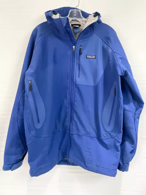 Patagonia Mens Winter Guide Jacket Blue Hooded Softshell Fleece Lined Full Zip
