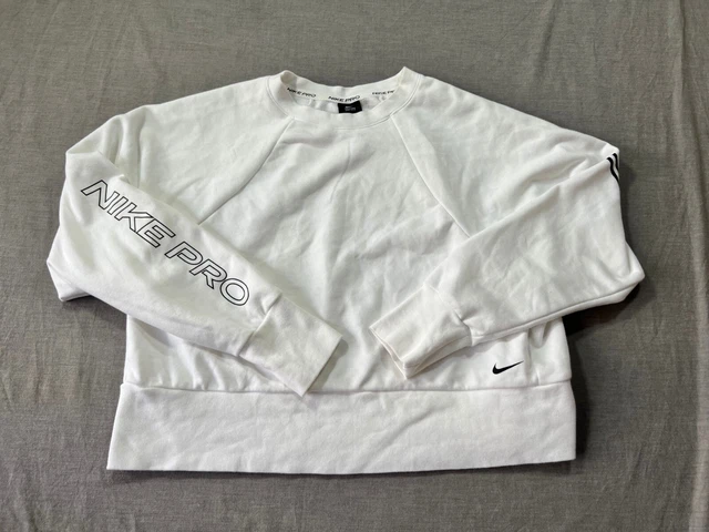 Nike Pro Sweater Womens Large White Cropped Long Sleeve Pullover Logo Ladies