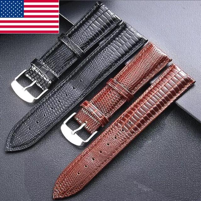 Lizard Grain Genuine Leather Classic Watch Strap 12mm-24mm Black Brown Red Band