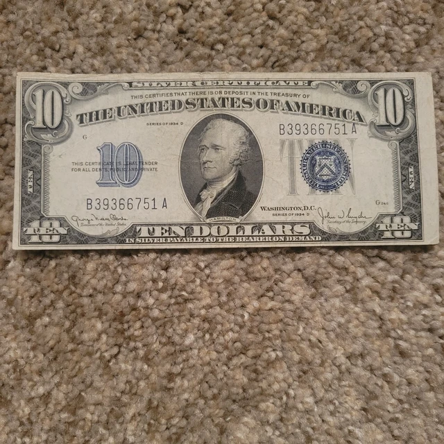 💢ERROR💢 1934 A $10 Ten Dollar Silver Certificate Note Blue Seal,