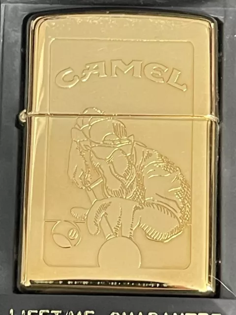 ZIPPO 1996 JOE CAMEL PLAYING POOL 22K GOLD PLATED DOUBLE SIDED LIGHTER NIB  c126