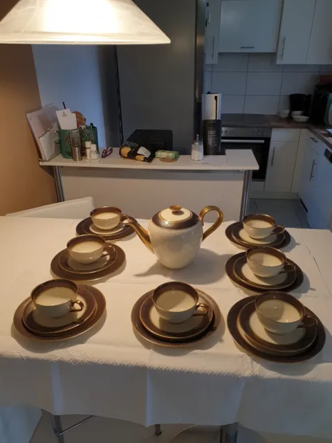 Porzellan Kaffeeservice Heinrich  Kobalt Gold 7 Gedecke mit Kaffeekanne