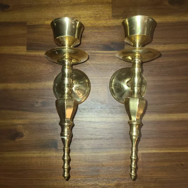Vintage  Solid Brass Wall Sconces Polished Heavy Matching Pair