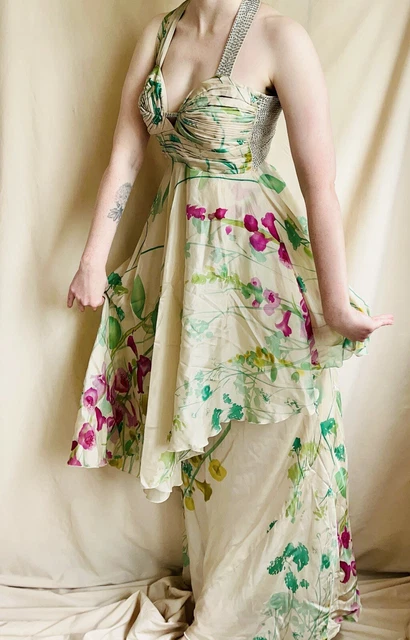 100 PURE SILK Gown Floral Cocktail Dress Lipsy Size 10 Sequins Ecru Luxury Rare 39.99 PicClick UK