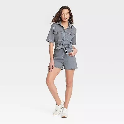 Women's Short Sleeve Denim Jumpsuit - Universal Thread Blue 8