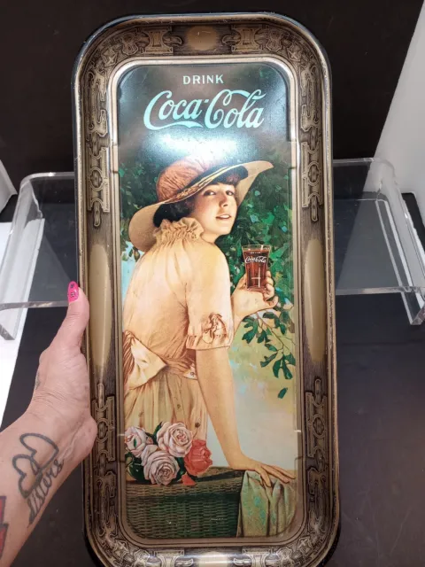 Vtg 1972 Coca-Cola Nostalgic Metal Tray  Lady Enjoying Coca Cola, USA.