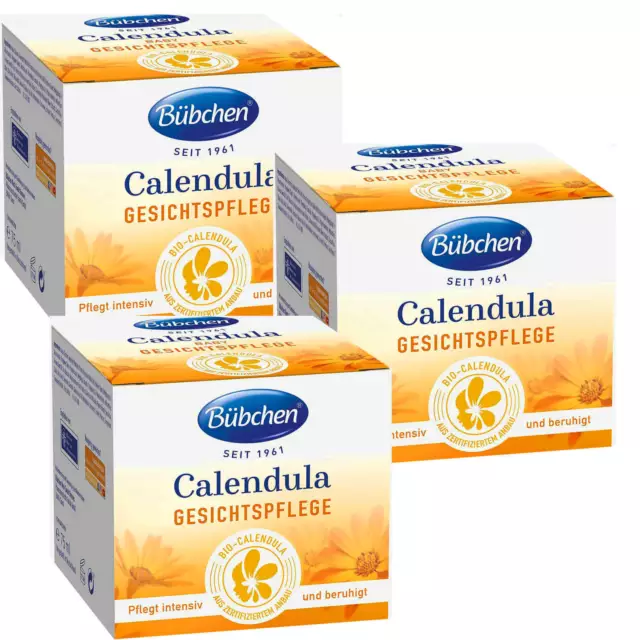3x 75ml Bübchen Calendula Soin Du Visage Crème Boîte Pour Sec Peau de Bébé