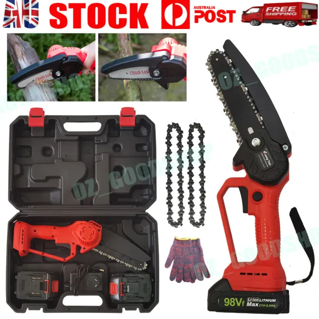 6" Mini Cordless Electric Chainsaw 2X Battery-Powered Wood Cutter Rechargeable