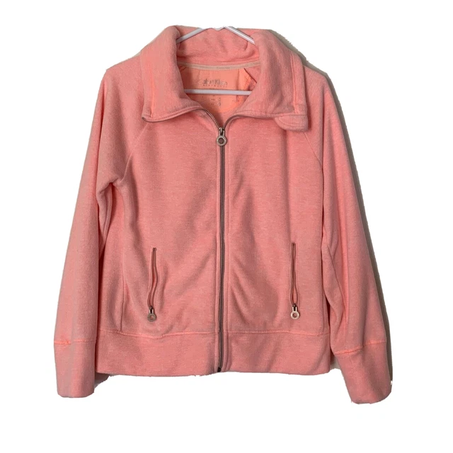 Women Calvin Klein Jacket Peach Full Zip Fleece Headphone Access Coat Small