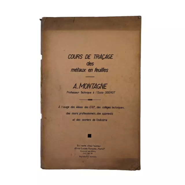 Ancien et rare livre scolaire de Cours de traçage des métaux en feuilles 1920-30