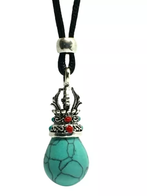 Turquoise Lotus Necklace Pendant Real Gemstone Mood Stone Crystal Beaded Cord Uk