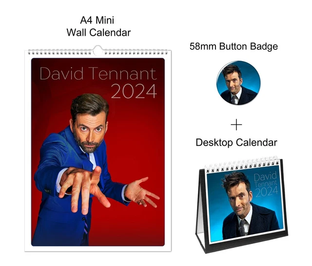 DAVID TENNANT 2024 A4 Wall + Desktop Calendar + Pin Button Badge 21.61