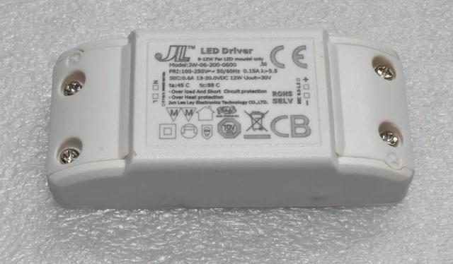 JL JW-06-200-0600 LED Driver Transformer Out: 13-20 VDC 12 Watts £17.06 ...