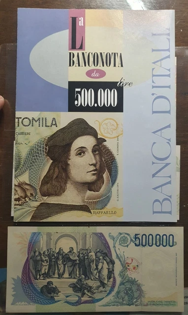 Banconota 500.000 lire Raffaello Sanzio libretto Serie AA A Fior Di Stampa 1997 Banconota 500.000 lire Raffaello Sanzio libretto Serie AA A Fior Di Stampa 1997