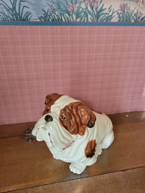 Andrea By Sadek Porcelain Ceramic Brown White Seated Bulldog Pup large Figurine