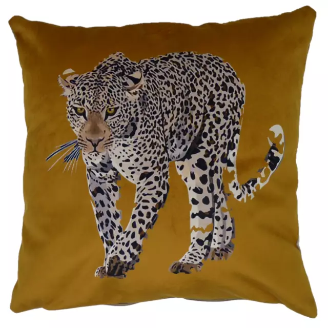 Soft Velvet Touch Stunning Leopard Cushion Cover or Filled 45cm x 45cm in Ochre